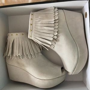 Chocolat Blu Suede Fringed Booties